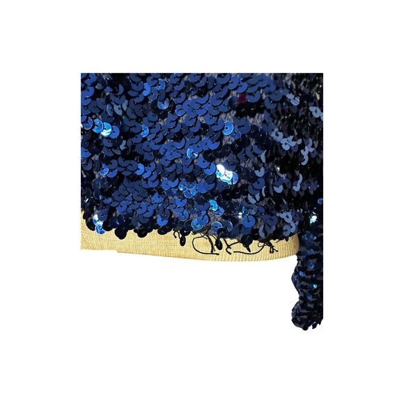 Blue Sequin Vintage Cardigan Style Blouse Size Medium - Picture 6 of 8